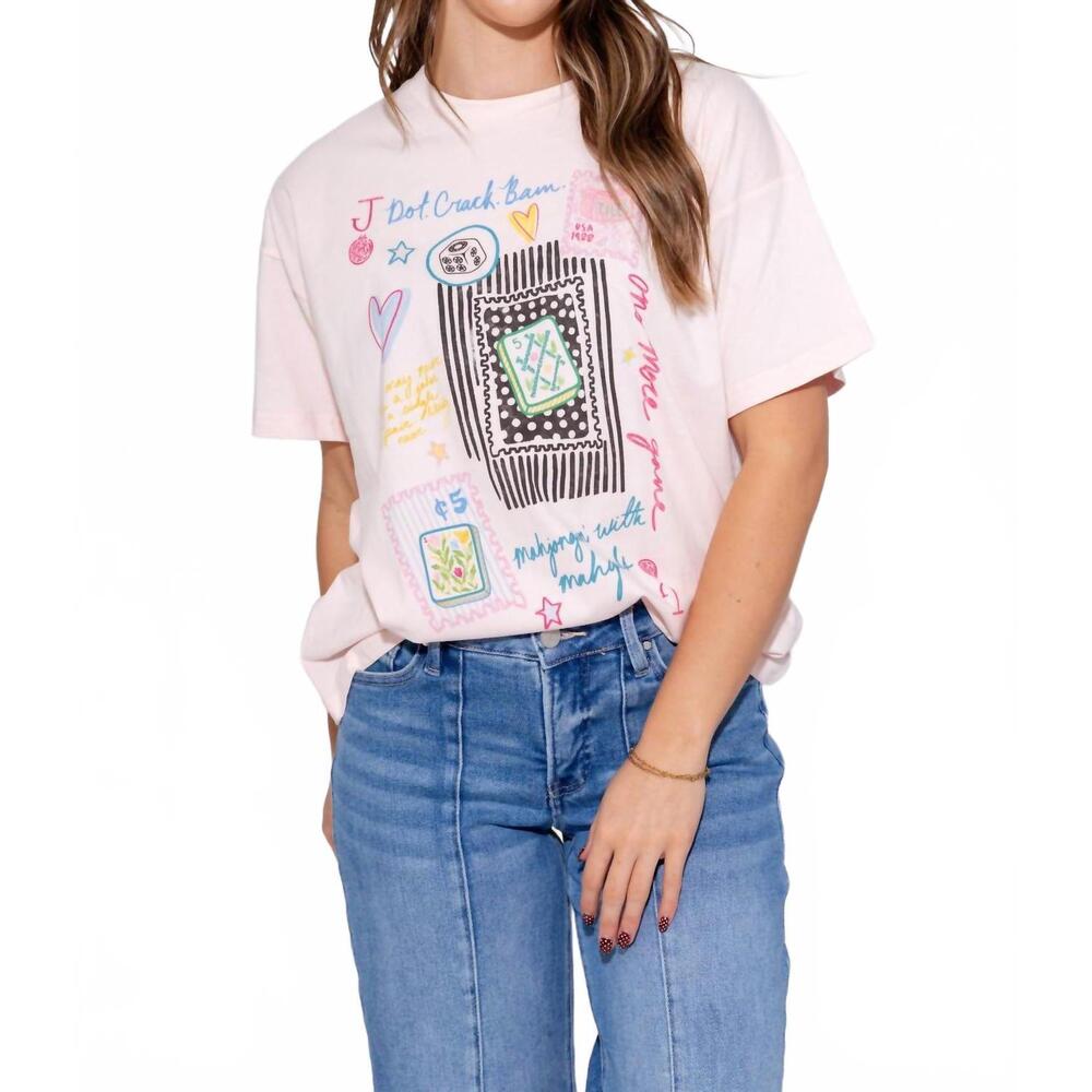 NEW POPPY & PINE mahjong collage tee top in pink